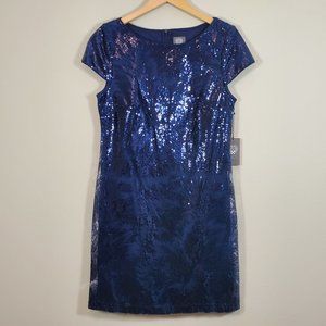 Vince Camuto Cobalt Blue Sequin Cap Sleeve Dress